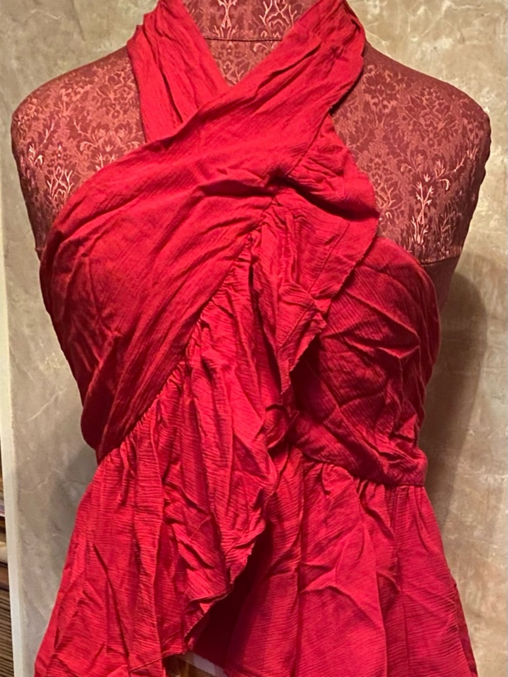 Free People Raspberry Ruffled Halter Top